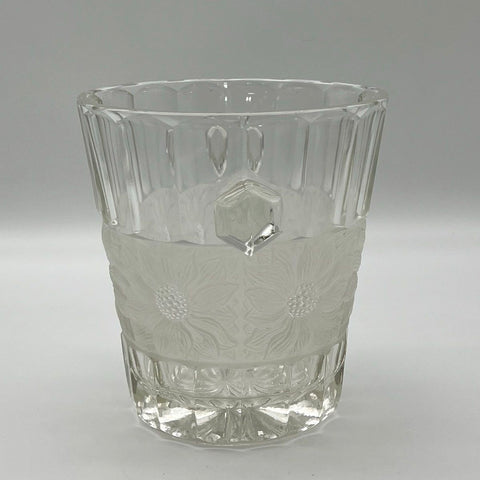 Pressed Glass Clear Champagne Bucket Frosted Floral Sunflower Pattern 8 Inch