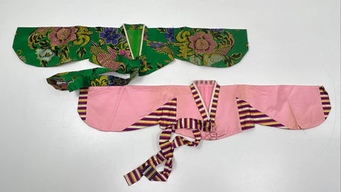 Vintage Korean Hanbok Jeogori Tops Set of 2 Green Floral Brocade Pink Saekdong