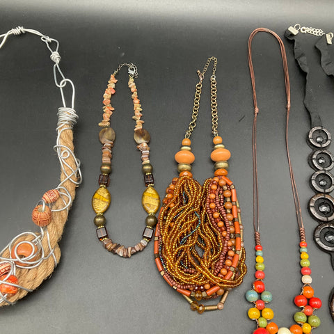 Boho Mixed Statement Necklace Lot of 5 Earthy Tribal Natural Materials 0.9 lbs