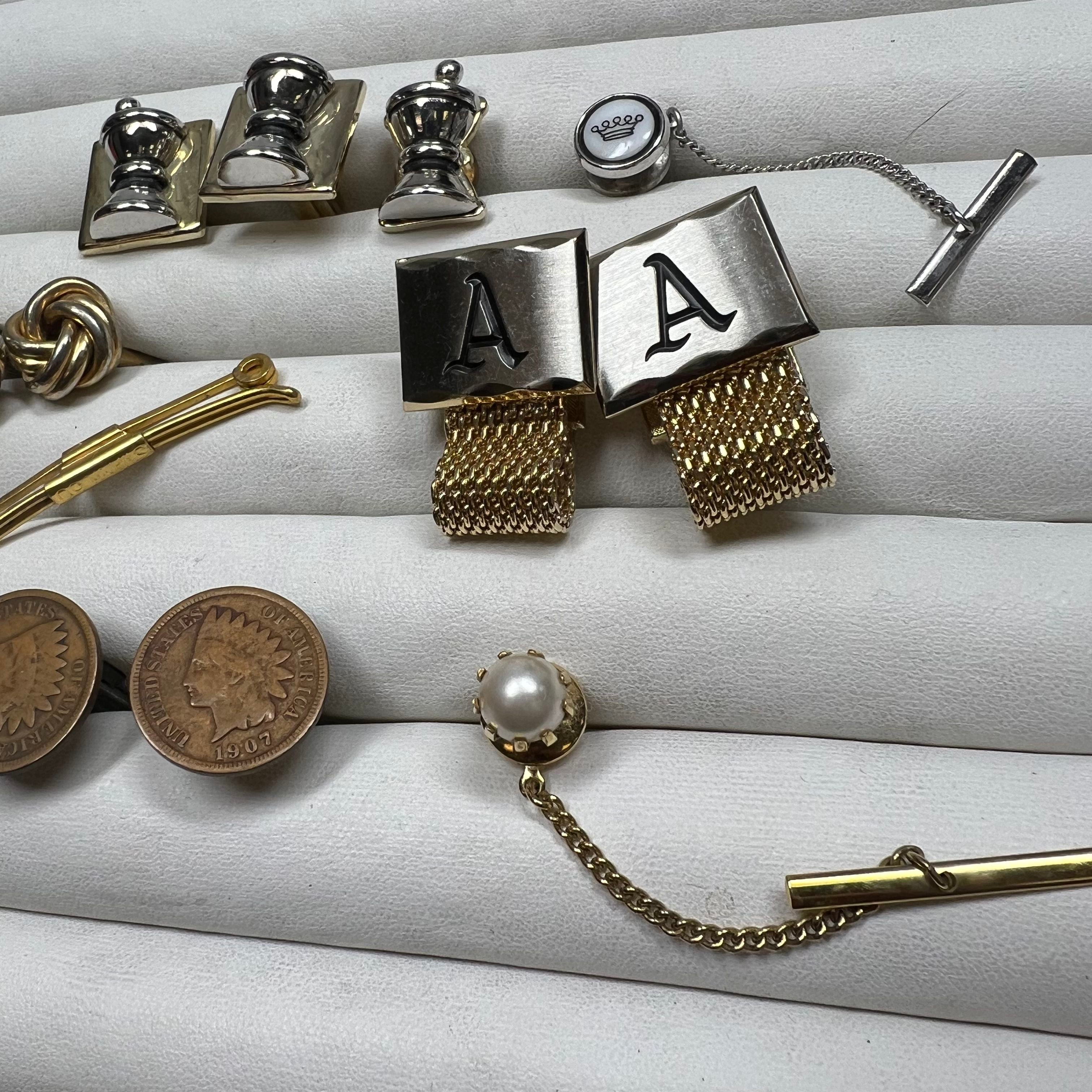 Men's Accessories Cufflinks Clips Gold Tone 'A' Initials