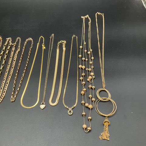 Gold Tone Necklace Lot of 14 Curb Herringbone Snake Chains Mixed Styles