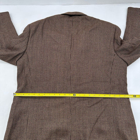 Oscar de la Renta Men's Sport Coat Jacket Brown Houndstooth 100% Wool Sz 48L
