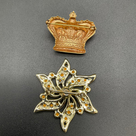 Vintage Gold Tone Brooch Lot of 5 Monet Gerry's Crown Starburst Floral