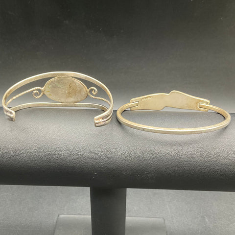 Vintage Mexican Silver Inlay Bracelet Lot of 2 Cuff Bangle Floral Geometric