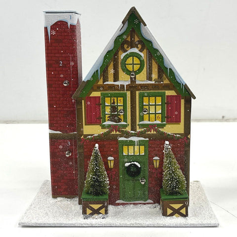 Advent Village Christmas Calendar 3 Piece Wood Composite Set 24 Doors With Box