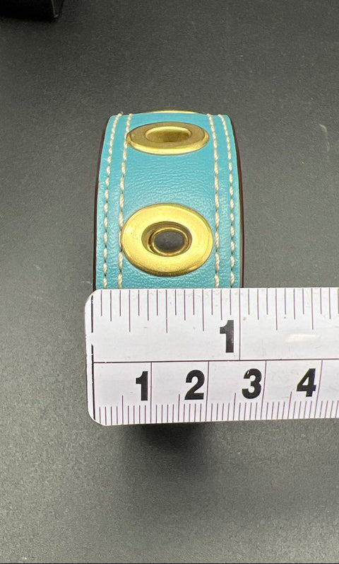 Coach Teal Leather Gold Tone Grommet Bangle Bracelet 2.5" Diameter Signed