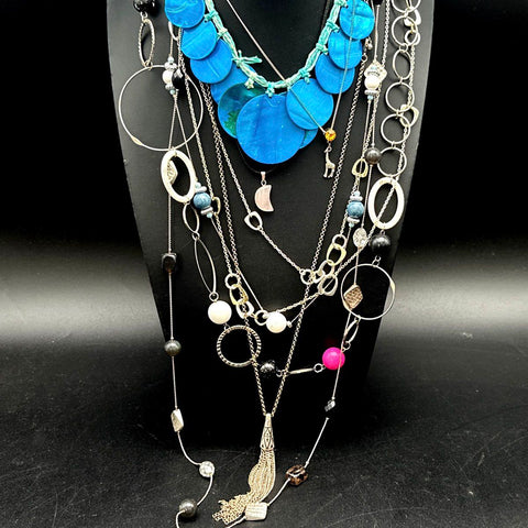 Mixed Costume Jewelry Necklace Lot Vintage to Modern Beaded Multi-Strand 25+