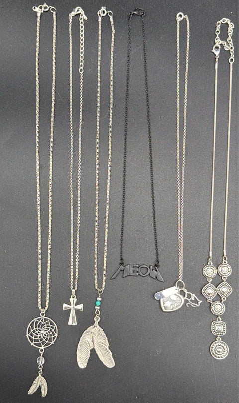 Silver Tone Costume Jewelry Lot 17 Pieces Necklaces Cross Heart Dreamcatcher