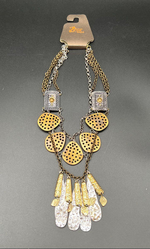 Zevar by Treska NWT Mixed Metal Tone Bohemian Statement Bib Dangle Necklace