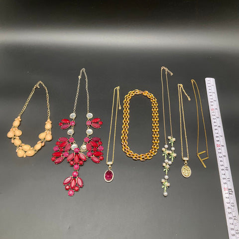 Fashion Jewelry Lot of 7 Necklaces Gold Tone Statement Bib Floral Druzy Style