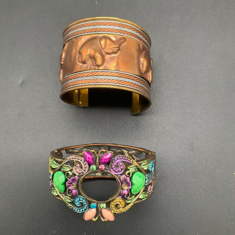 Boho Ethnic Costume Jewelry Lot of 8 Cuff Bracelet Bangle Elephant Wood Leopard