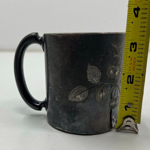 Antique James W Tufts Boston Quadruple Plate Child's Cup Mug Etched Cherry 1380