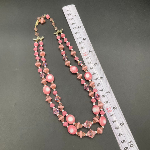 Vintage Trifari Signed Blue Glass & Pink AB Crystal Bead Necklace Lot of 2