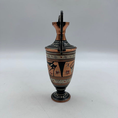 Vintage Greek Copper Vase Handmade Hand Painted Goat Motif Ornate Handles Greece