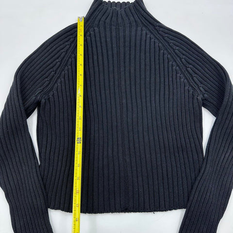 Suzanne Rae Women's Black Ribbed Mock Neck Cropped Cotton Sweater Italy Sz S