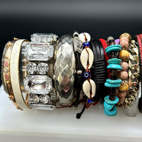 Eclectic Costume Jewelry Bracelet Lot 25+ Pcs Cuff Bangle Beaded Chiefs Boho