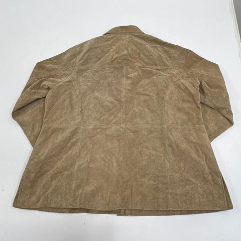 Relativity Tan Vintage Y2K Perforated Suede Leather Shirt Jacket Women's 2X