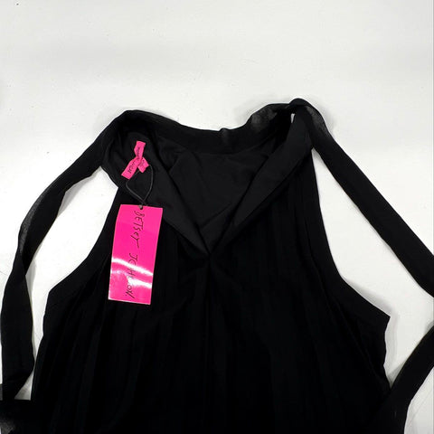 Betsey Johnson Women's Black Pleated Halter High Neck Mini Dress Sz XL NWT
