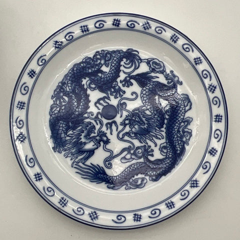 Blue Moon Chinese Dragon Blue and White Porcelain Bowl and Plate Set 2 Piece