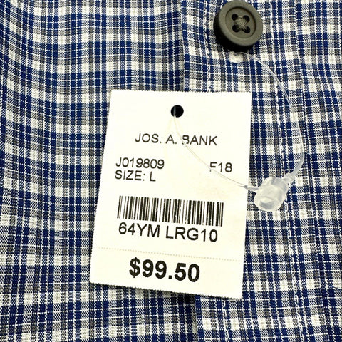 Jos. A. Bank Men's Blue White Check Traveler Tech Tailored Fit Shirt L NWT