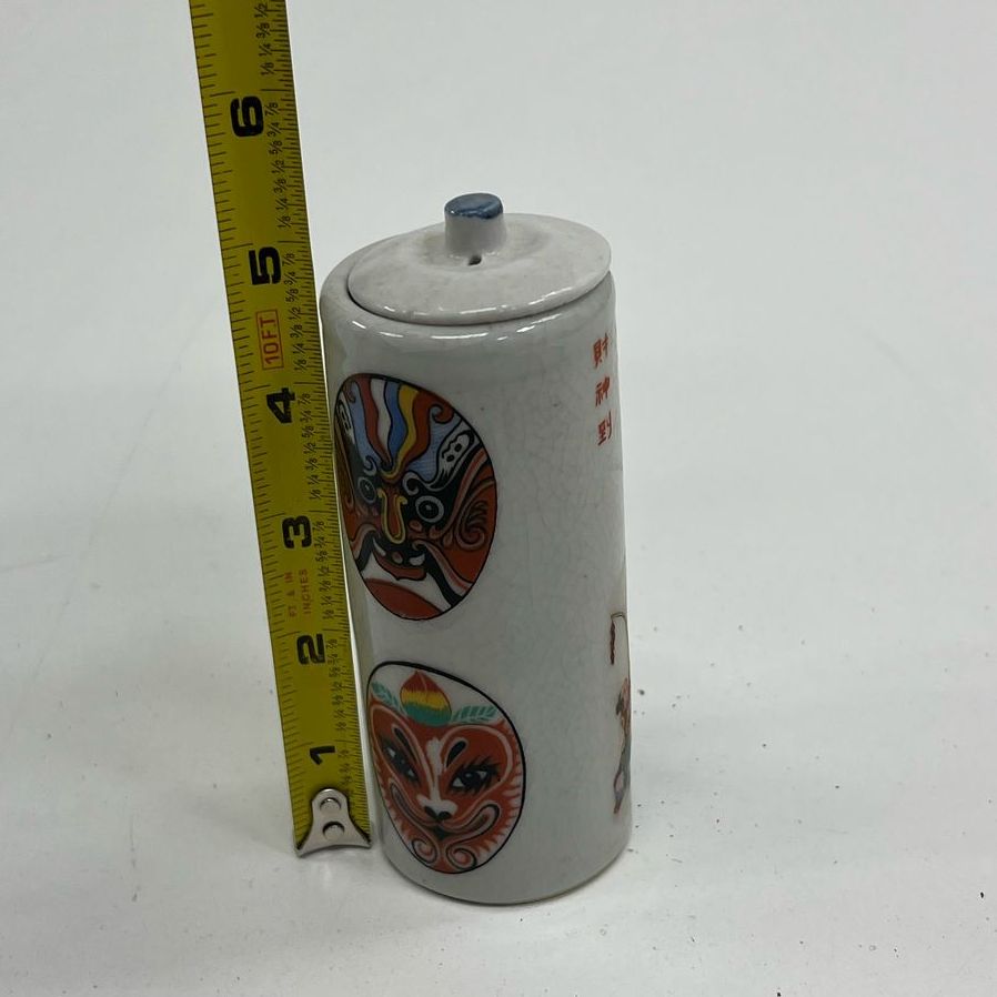 Decorative Collectible Painted Chinese Style Brush Pen Holder Vase With Lid