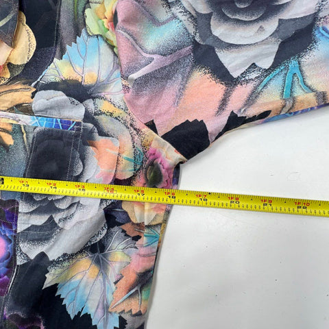 Robert Graham Floral Leaf Print Button Up Shirt 3/4 Sleeve Contrast Cuffs Sz M