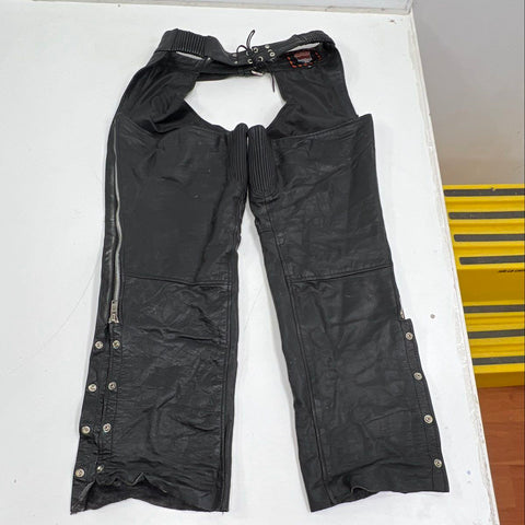 Interstate Leather Men's Lined Motorcycle Chaps Black Vintage Biker Snap Zip XL