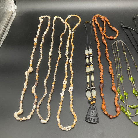 Bohemian Natural Material Necklace Lot 10pc Shell Seed Beaded Ethnic Coin
