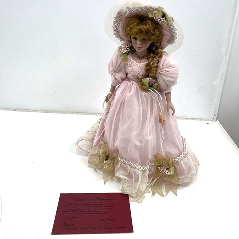 Cameo Collection Mystery Porcelain Doll 21" Pink Dress Vintage with COA