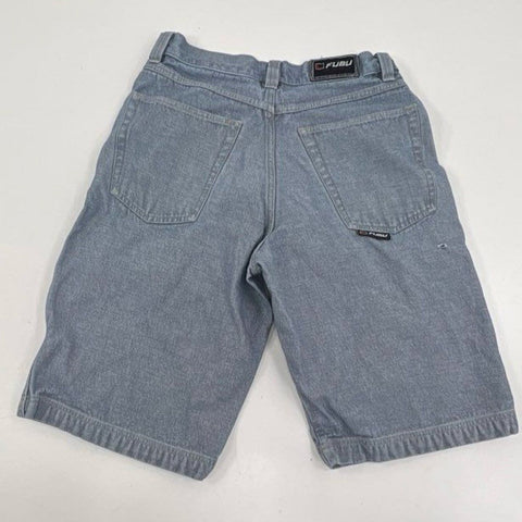 Vintage Y2K Fubu Men's Light Wash Baggy Denim Shorts Blue W34