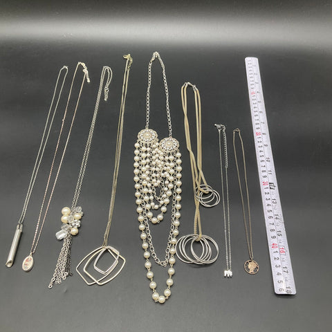 Fashion Costume Jewelry Lot of 8 Necklaces Faux Pearl Geometric Pendants
