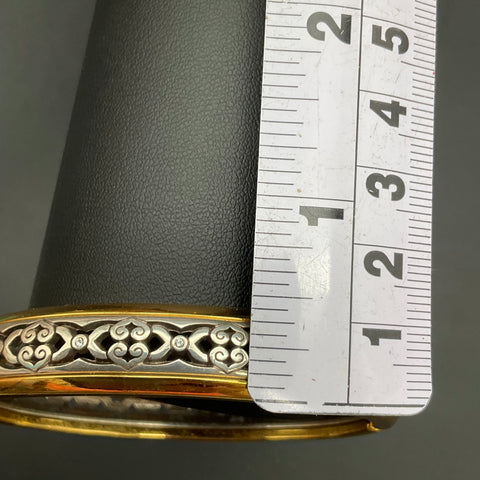 Brighton Intrigue Narrow Hinged Bangle Two-Tone Scroll Heart Accents Size 7
