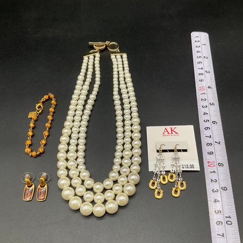 Anne Klein Jewelry Lot 4 Pc Faux Pearl Necklace Bracelet Earrings Gold Tone