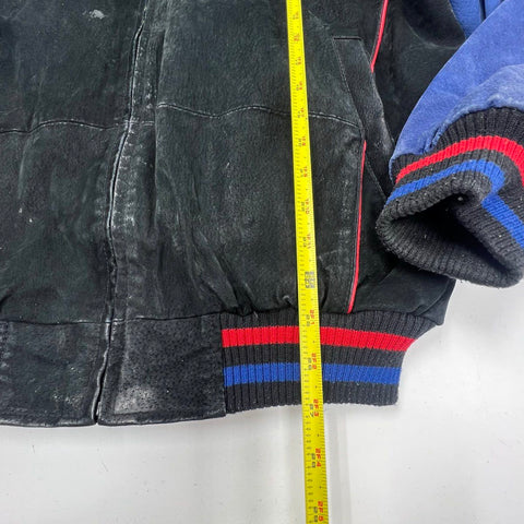 Vintage 90s G-III NFL Men's NY Giants Leather Suede Bomber Jacket Black Blue M