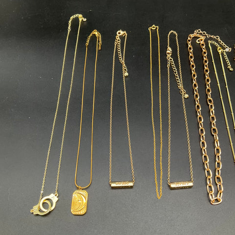Gold Tone Fashion Necklace Jewelry Lot 16pc Zodiac Cross Bar Faux Pearl Charms