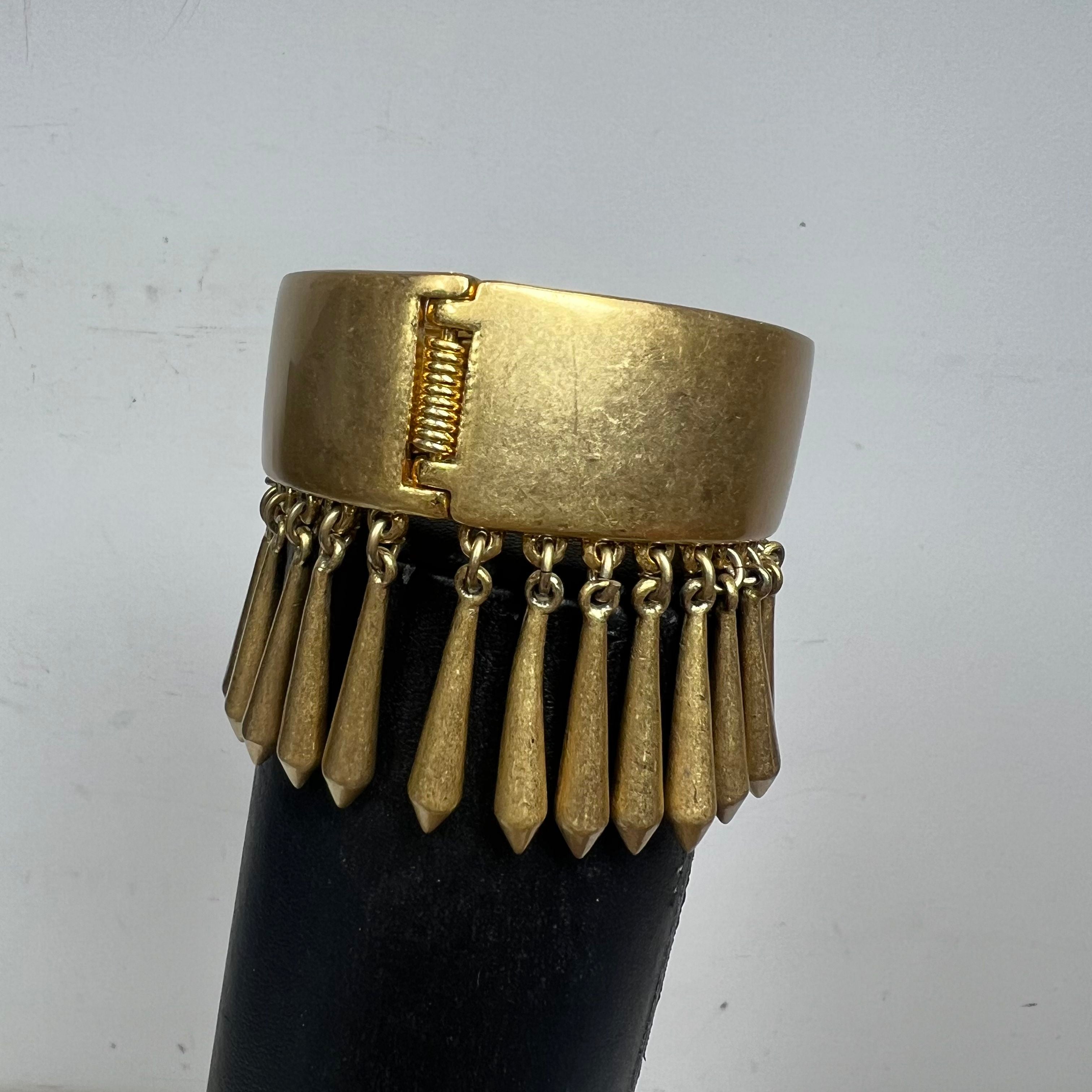 Lia Sophia Brushed Gold Tone Dangle Fringe Magnetic Closure Cuff Bracelet