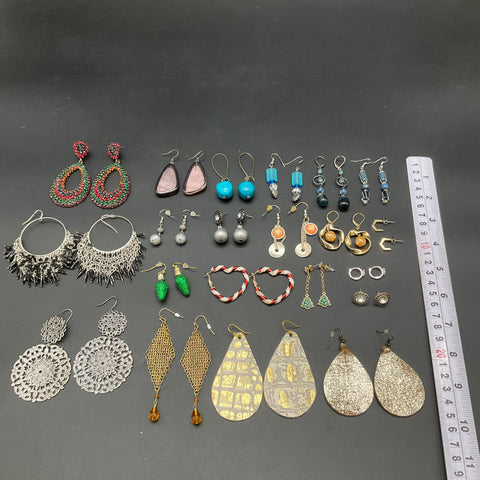 Fashion Jewelry Lot of 22 Pairs Mixed Earrings Hoops Dangles Studs Rhinestone