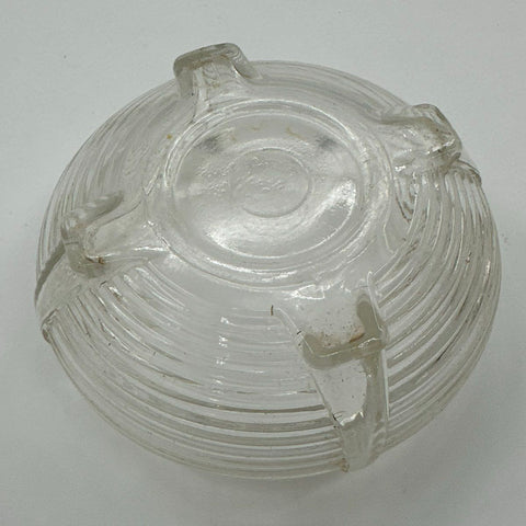 Pressed Glass Clear Ribbed Ring Pattern Lidded Jar Candy Dish 4 Inch Vintage