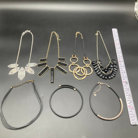 Modernist Statement Necklace Lot of 7 Baer SF Black Gold Silver Tone Chokers