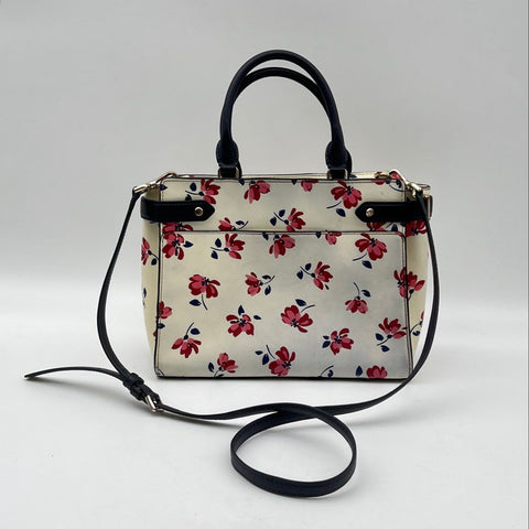 Kate Spade Cream Floral Saffiano Leather Satchel Crossbody Bag Gold Hardware