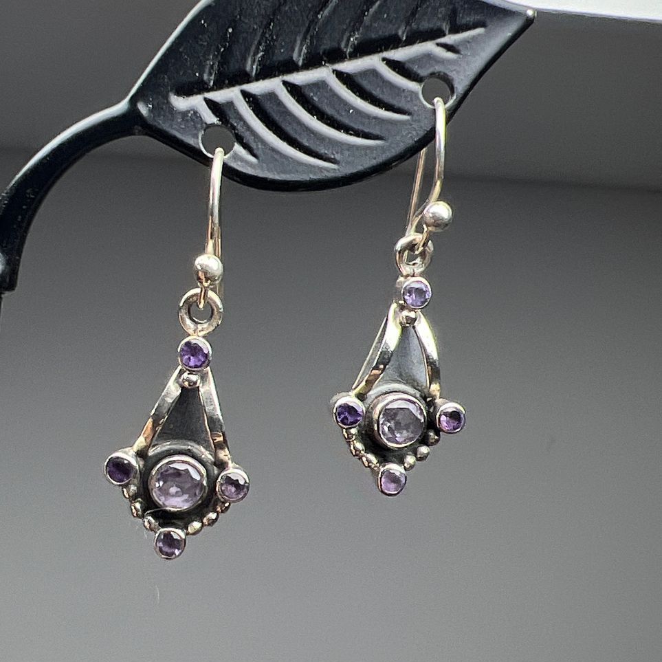 925 Sterling Silver Amethyst Dangle Earrings 2.96g