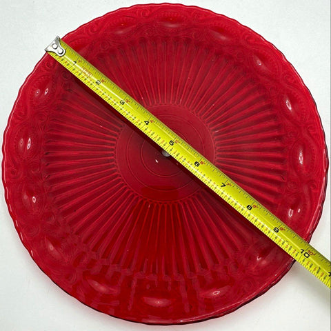 Pressed Glass Ruby Red Sunburst Pattern Plates Set 3 for Tiered Stand Vintage