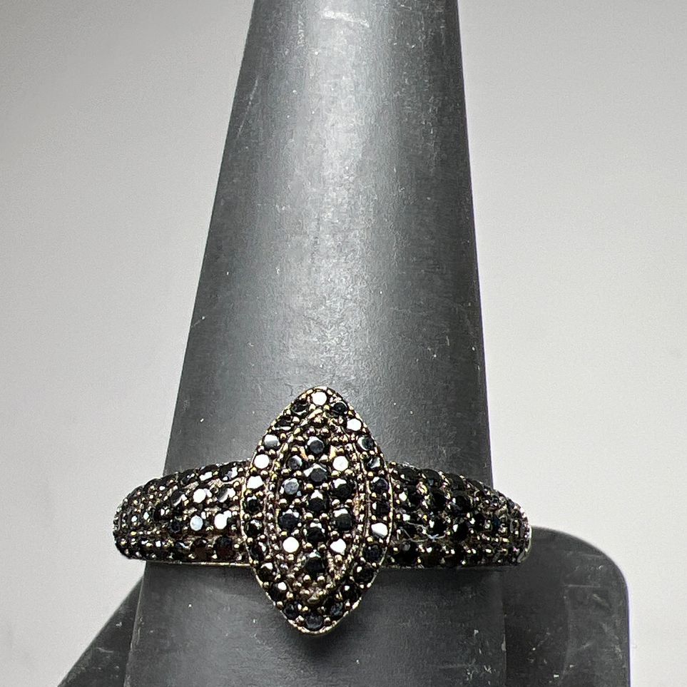 925 Sterling Silver Black Rhinestone Ring Size 11