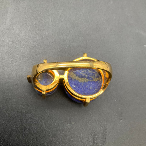 Karla Dares Gold Tone Blue Stone Double Finger Ring Size 6 6.25 Statement