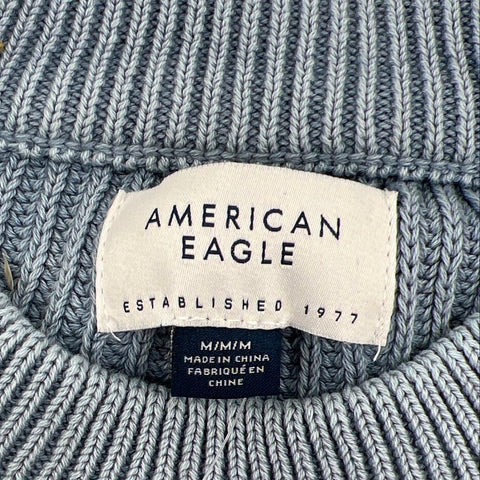 NWT American Eagle Men's Blue Ribbed Knit Crewneck Sweater Size M
