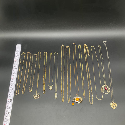 Vintage to Modern Mixed Costume Jewelry Necklace Lot 15 Pieces Gold Tone