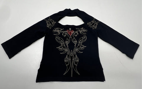 Vintage 90s Harley-Davidson Tribal Heart Cut Out Choker Neck Shirt Sz M