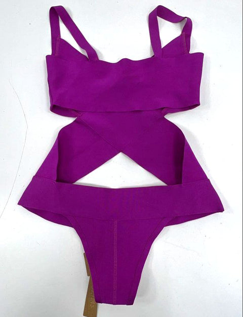 Skims NWT Women's Knit Swim Monokini Poppy Purple Cutout One-Piece XL