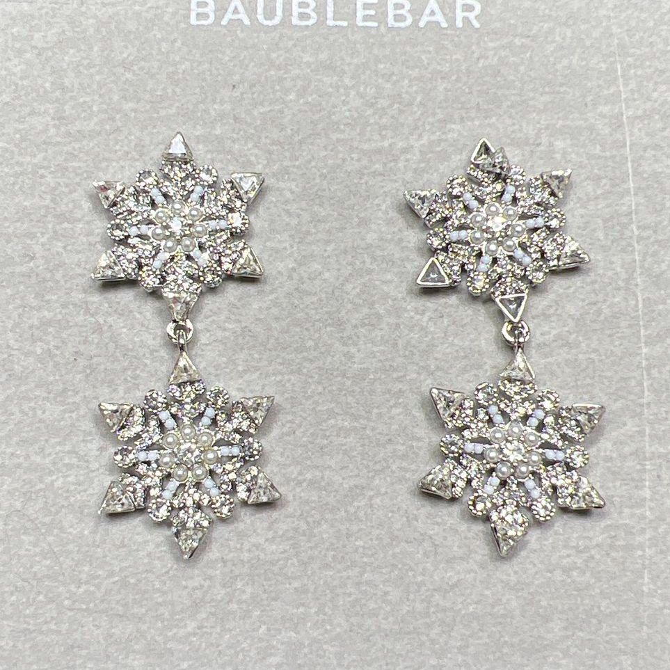 Baublebar Crystal Pavé Snowflake Dangle Drop Earrings Holiday Winter New NIB