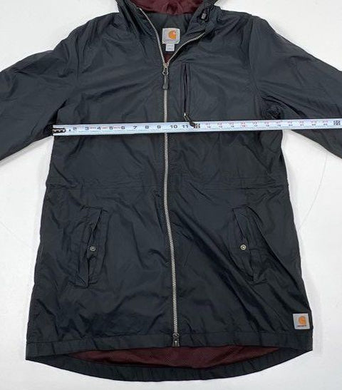 Carhartt Women's Black Lightweight Hooded Full Zip Windbreaker Jacket Sz M 8/10